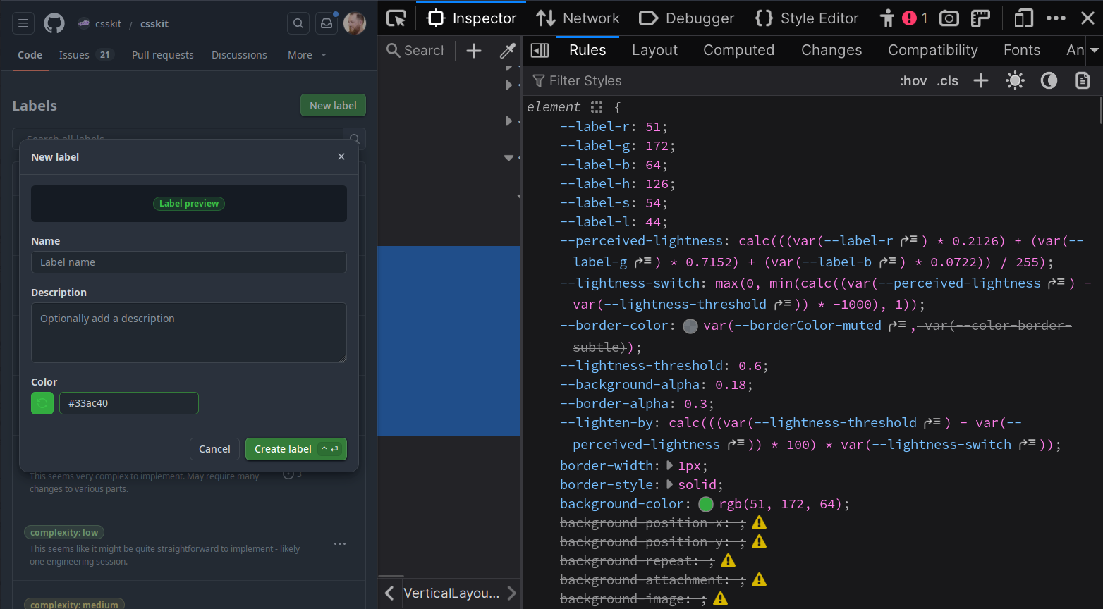 GitHub label picker devtools